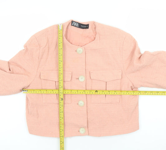 Zara Women's Pink Cropped Tweed Blazer Size 8 Lined Tailored Jacket