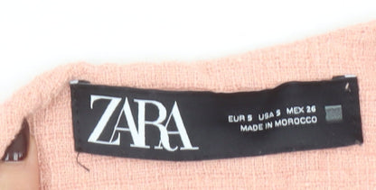 Zara Women's Pink Cropped Tweed Blazer Size 8 Lined Tailored Jacket