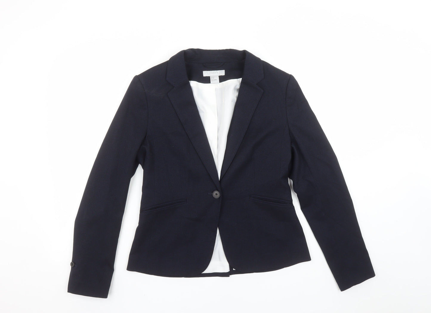 H&M Women's Navy Blue Blazer Size 10 Tailored Single-Breasted Jacket