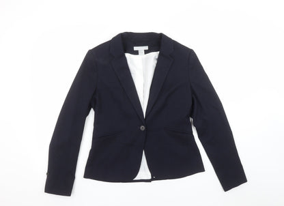 H&M Women's Navy Blue Blazer Size 10 Tailored Single-Breasted Jacket