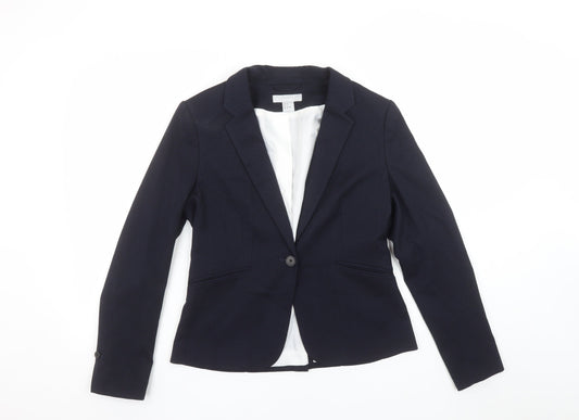 H&M Women's Navy Blue Blazer Size 10 Tailored Single-Breasted Jacket