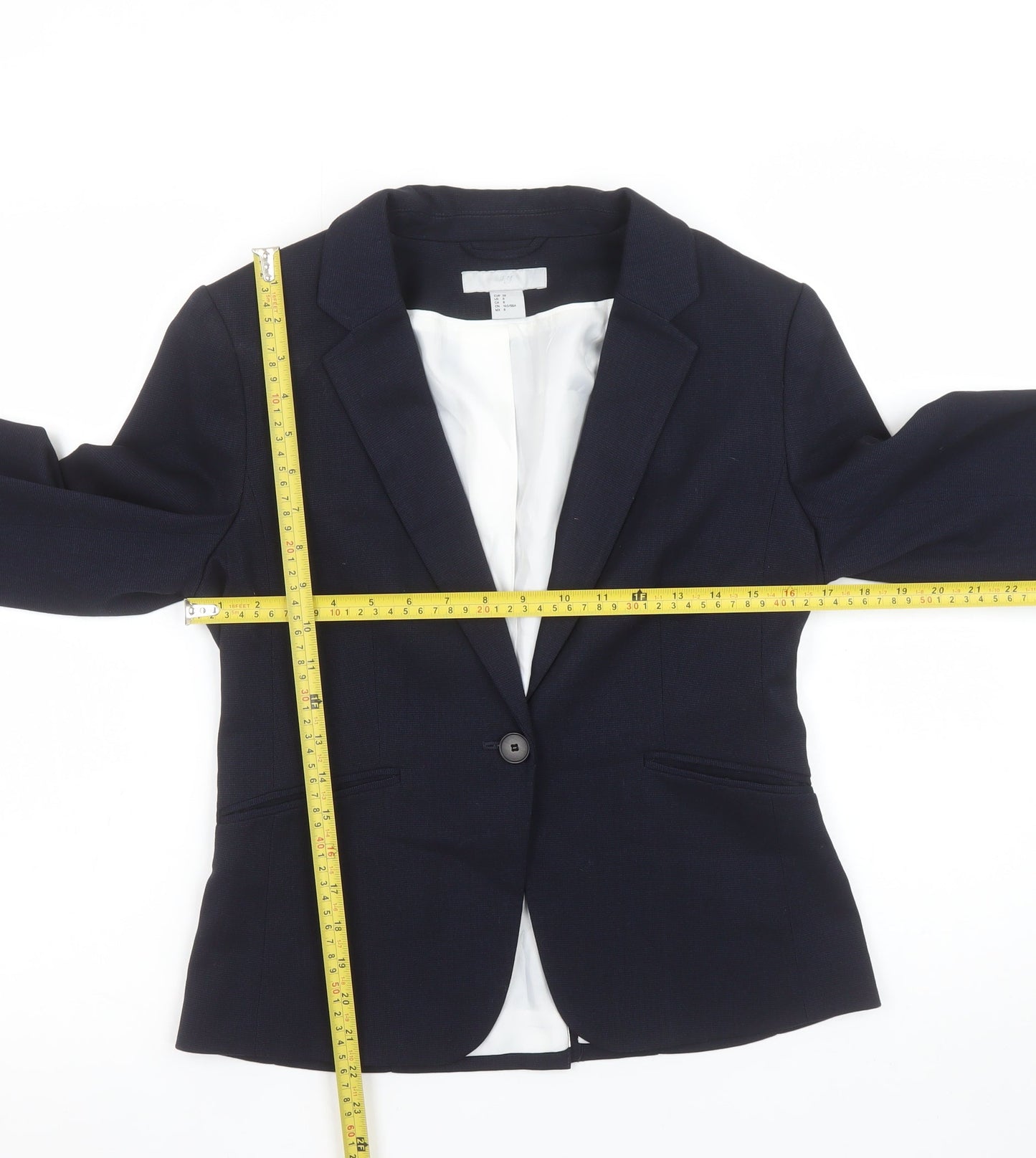 H&M Women's Navy Blue Blazer Size 10 Tailored Single-Breasted Jacket