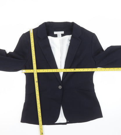 H&M Women's Navy Blue Blazer Size 10 Tailored Single-Breasted Jacket