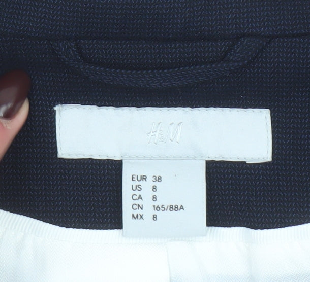 H&M Women's Navy Blue Blazer Size 10 Tailored Single-Breasted Jacket