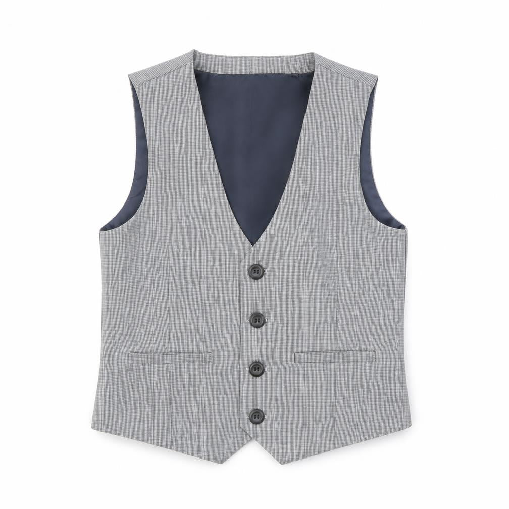 Front view of Next boys’ grey check waistcoat 4-5 years formal wedding suit vest