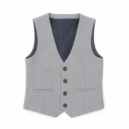 Front view of Next boys’ grey check waistcoat 4-5 years formal wedding suit vest