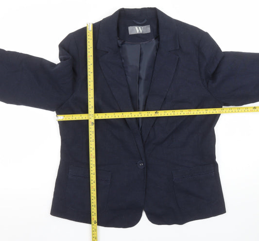 BHS Women Navy Linen Blend Single-Breasted Blazer Size 16