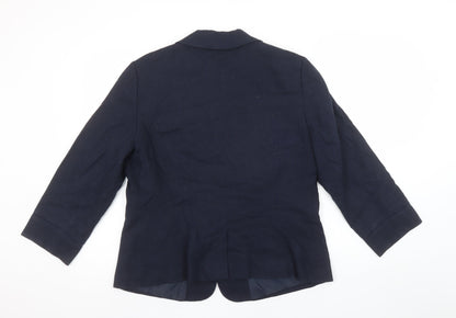 BHS Women Navy Linen Blend Single-Breasted Blazer Size 16