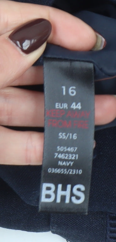 BHS Women Navy Linen Blend Single-Breasted Blazer Size 16