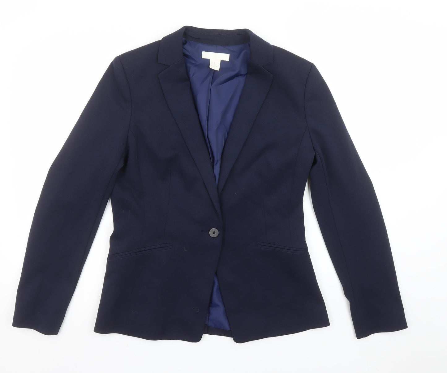 H&M Women Navy Blue Single-Breasted Blazer Size 12 Classic Workwear Jacket