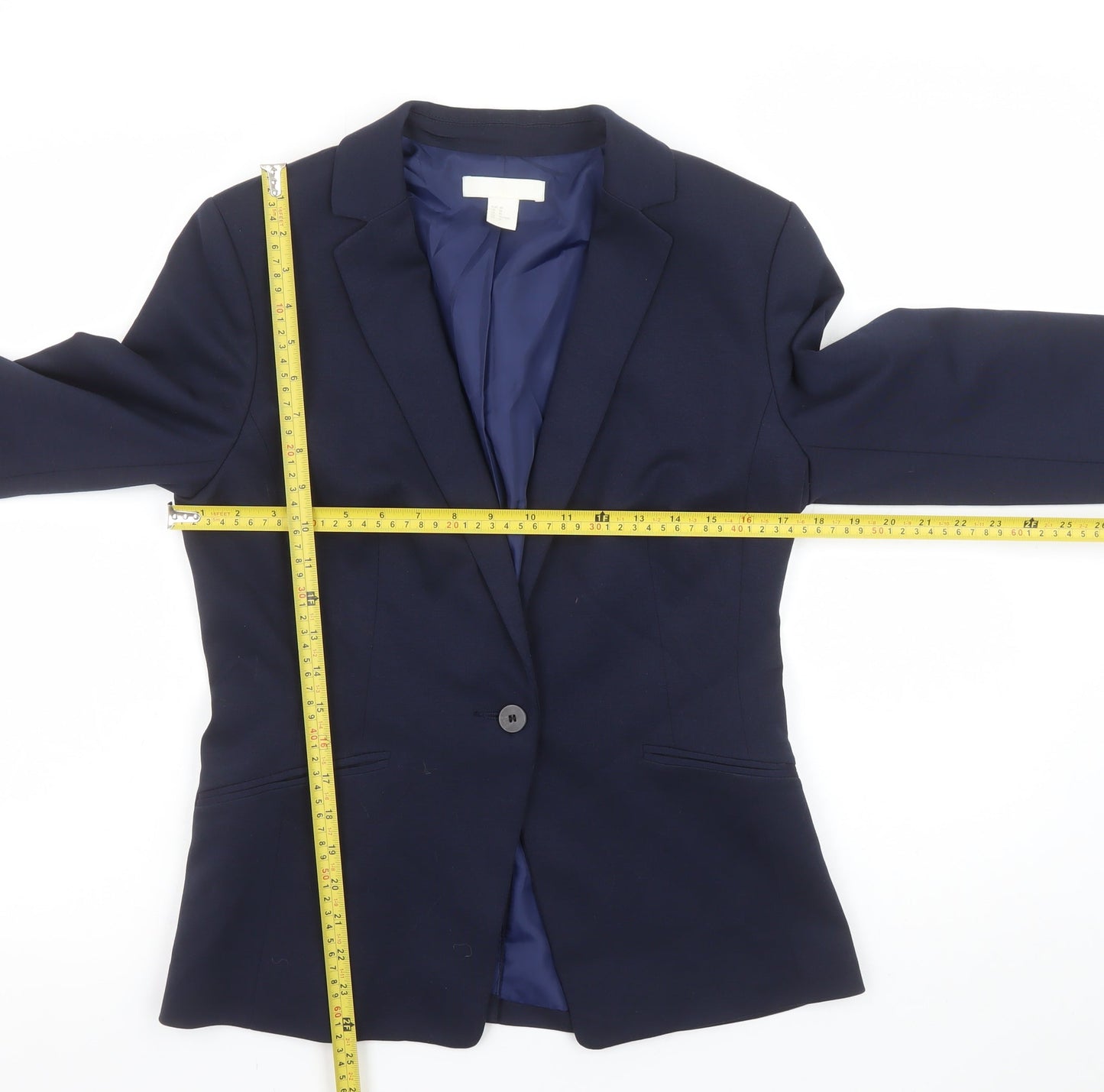 H&M Women Navy Blue Single-Breasted Blazer Size 12 Classic Workwear Jacket