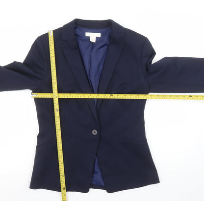 H&M Women Navy Blue Single-Breasted Blazer Size 12 Classic Workwear Jacket