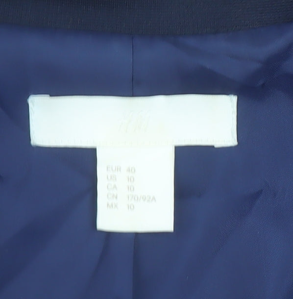 H&M Women Navy Blue Single-Breasted Blazer Size 12 Classic Workwear Jacket