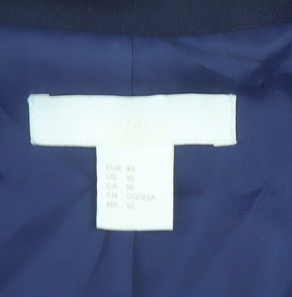 H&M Women Navy Blue Single-Breasted Blazer Size 12 Classic Workwear Jacket