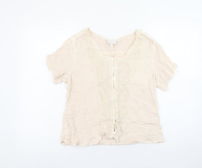 EAST Womens Beige Embroidered Short Sleeve Tunic Blouse Size 14
