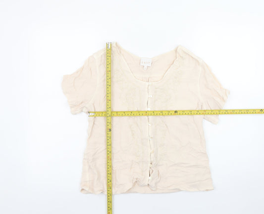 EAST Womens Beige Embroidered Short Sleeve Tunic Blouse Size 14