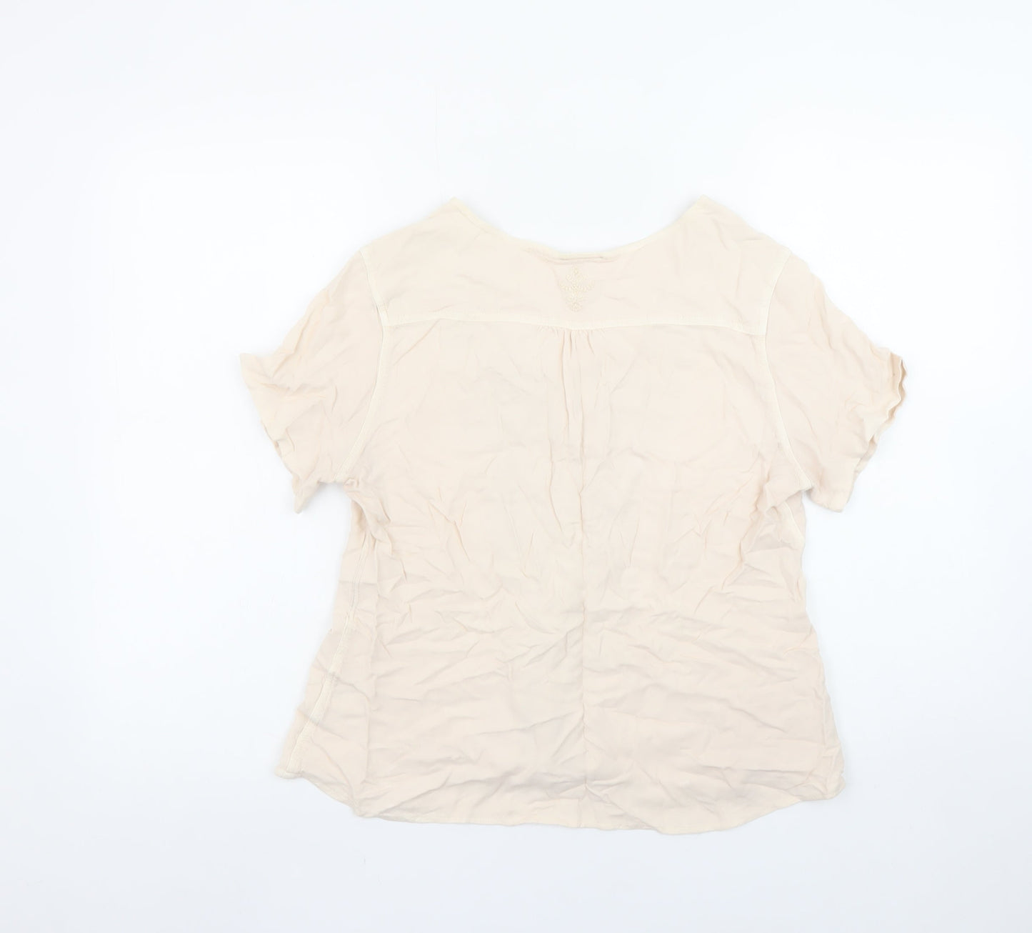 EAST Womens Beige Embroidered Short Sleeve Tunic Blouse Size 14