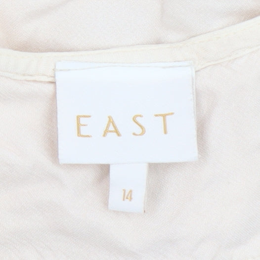 EAST Womens Beige Embroidered Short Sleeve Tunic Blouse Size 14