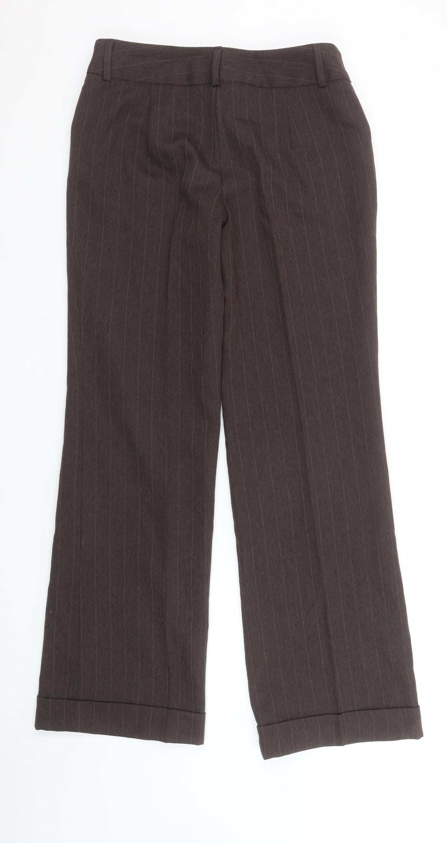 Laura Scott Women's Brown Pinstripe Straight Leg Trousers Size 18