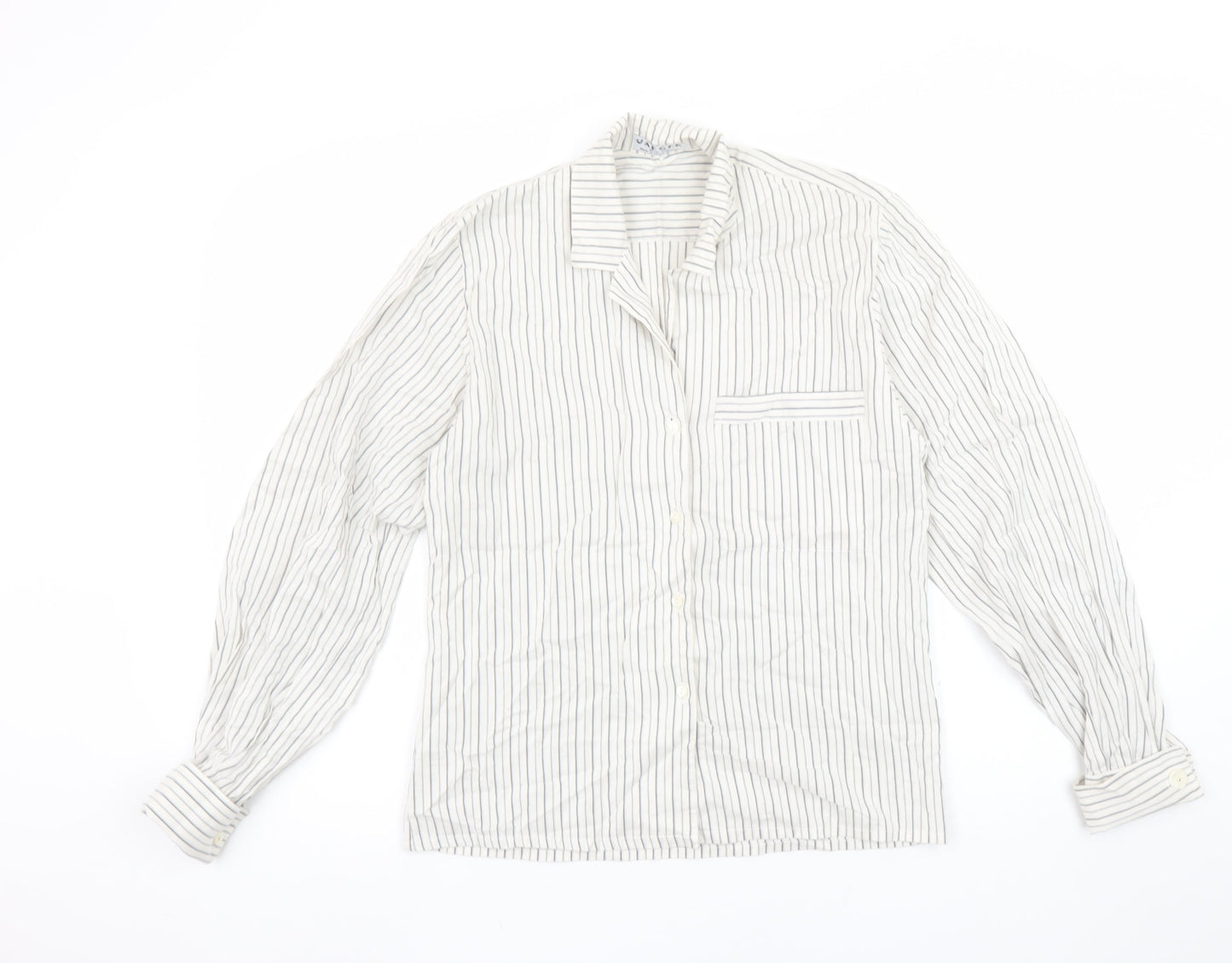Jaeger Womens White Striped Cotton Long Sleeve Button-Up Shirt Size 10