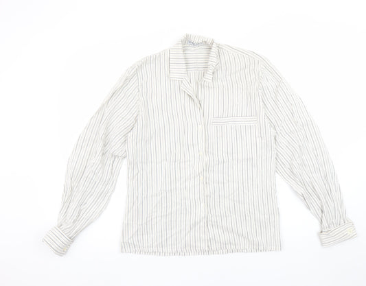 Jaeger Womens White Striped Cotton Long Sleeve Button-Up Shirt Size 10