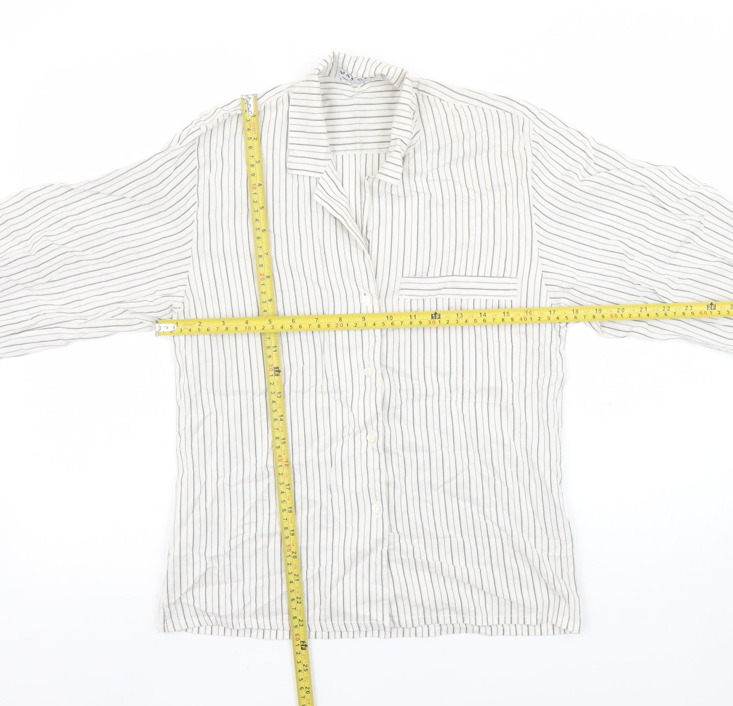 Jaeger Womens White Striped Cotton Long Sleeve Button-Up Shirt Size 10