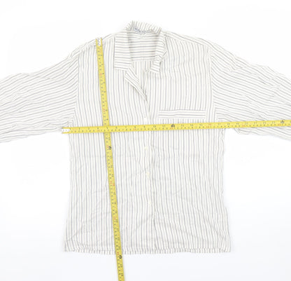 Jaeger Womens White Striped Cotton Long Sleeve Button-Up Shirt Size 10
