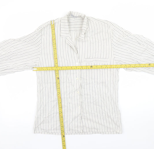 Jaeger Womens White Striped Cotton Long Sleeve Button-Up Shirt Size 10