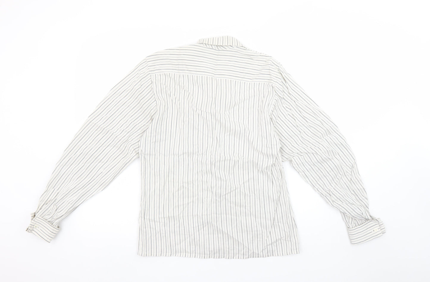 Jaeger Womens White Striped Cotton Long Sleeve Button-Up Shirt Size 10