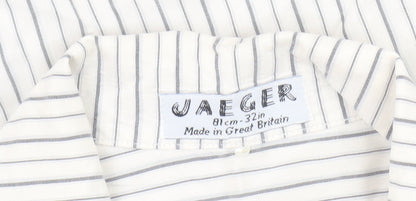 Jaeger Womens White Striped Cotton Long Sleeve Button-Up Shirt Size 10