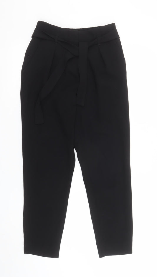 River Island Women Black Size 6 Paperbag Trousers Belted Casual