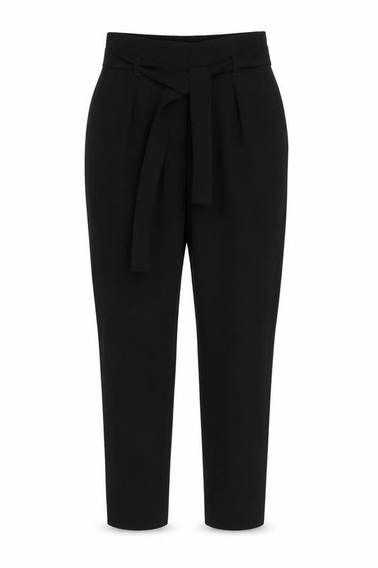 River Island Women Black Size 6 Paperbag Trousers Belted Casual