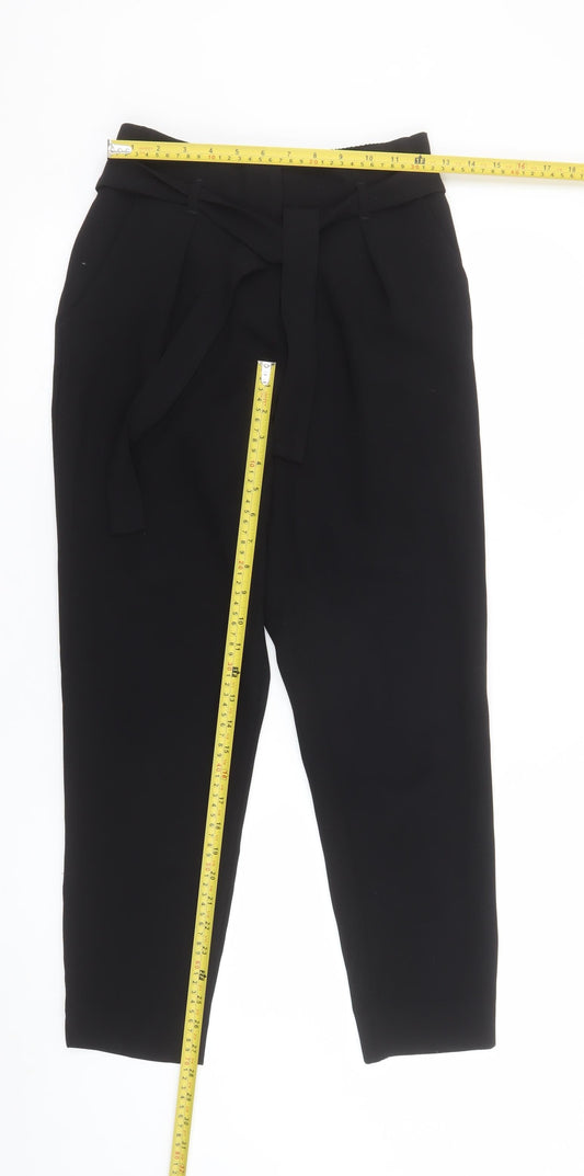River Island Women Black Size 6 Paperbag Trousers Belted Casual