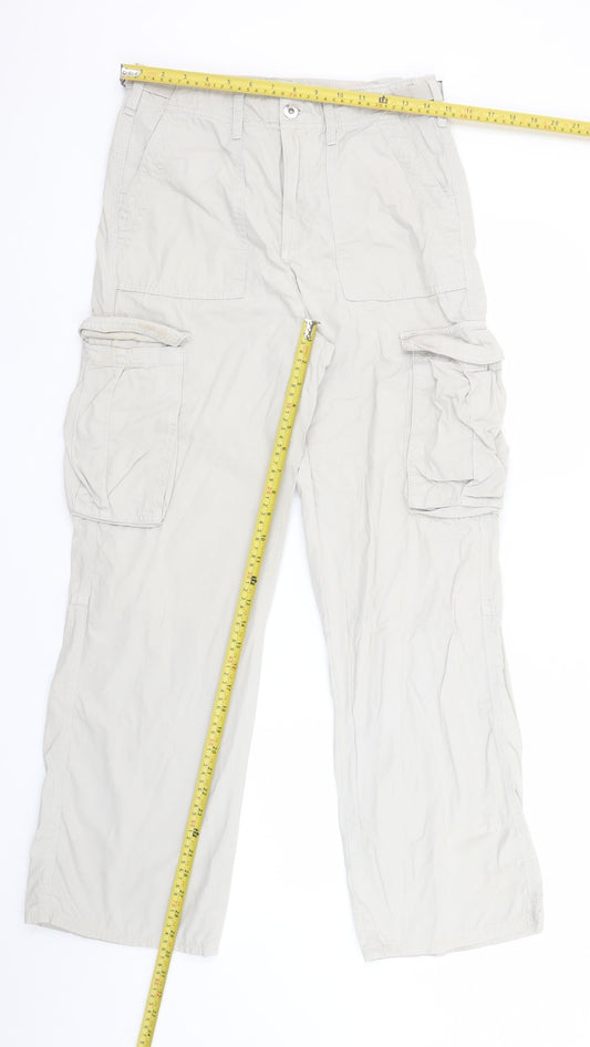 Bershka Women Beige Cargo Trousers Size 10 Cotton Lightweight