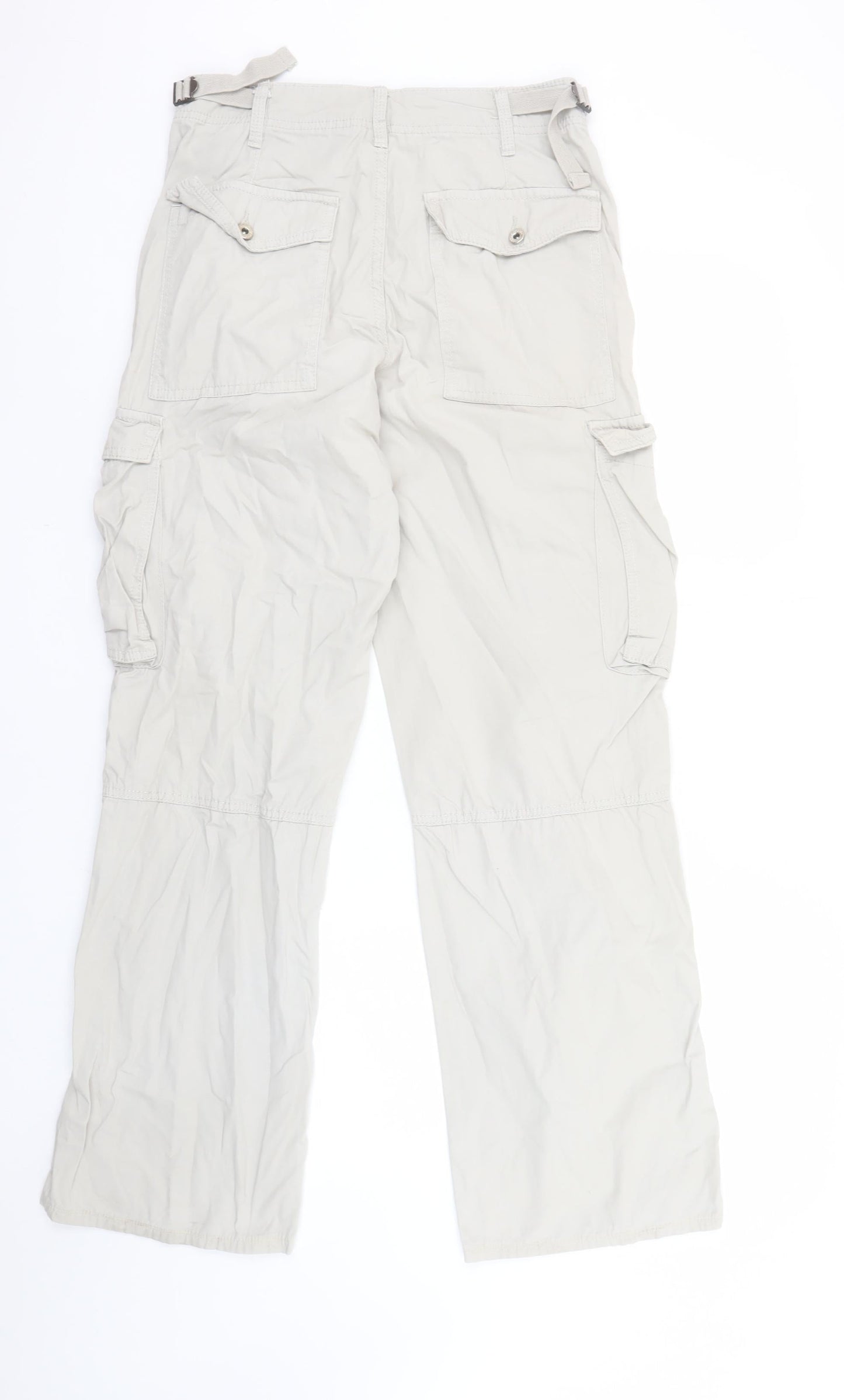 Bershka Women Beige Cargo Trousers Size 10 Cotton Lightweight