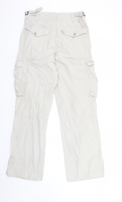 Bershka Women Beige Cargo Trousers Size 10 Cotton Lightweight