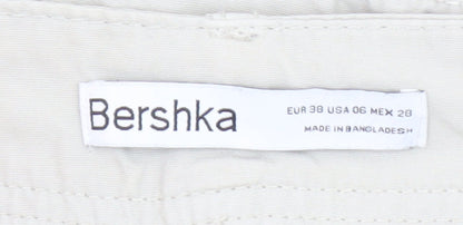 Bershka Women Beige Cargo Trousers Size 10 Cotton Lightweight