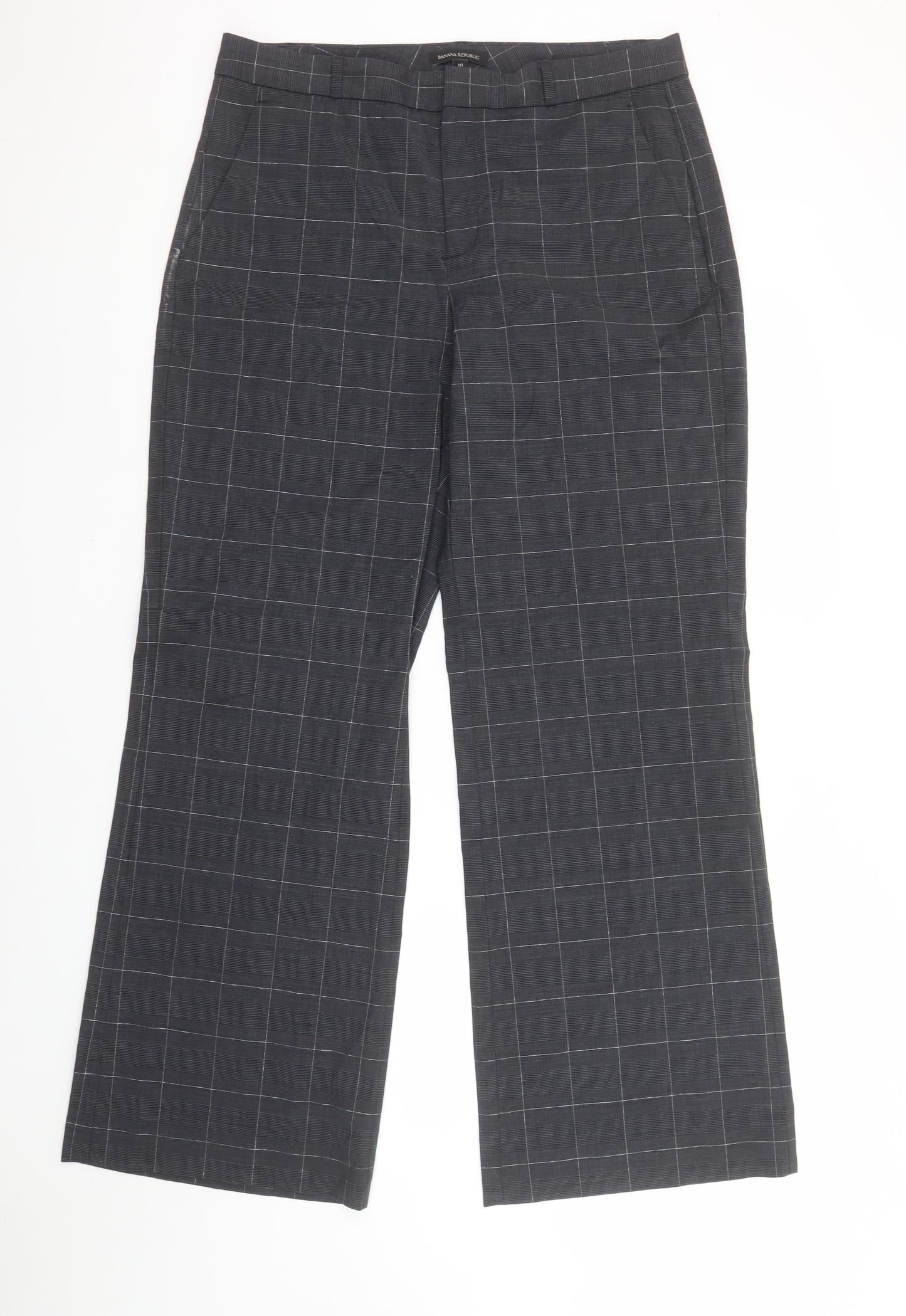 Banana Republic Women's Grey Check Wool Dress Pants Size 10 Wide Leg
