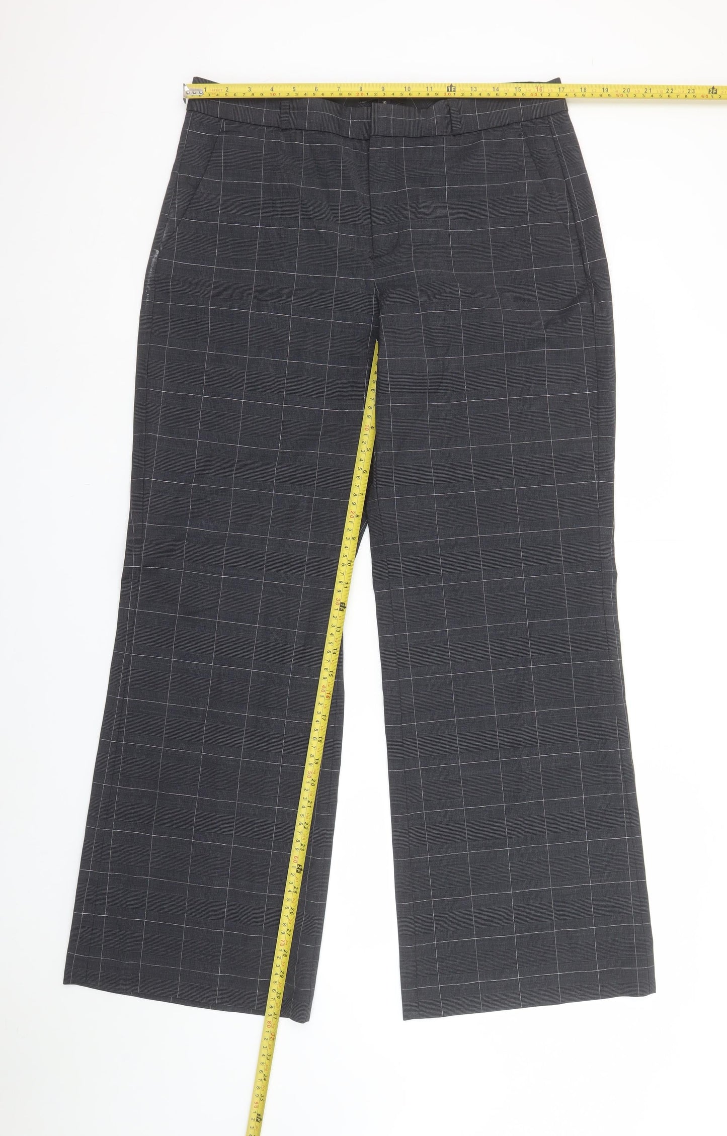 Banana Republic Women's Grey Check Wool Dress Pants Size 10 Wide Leg