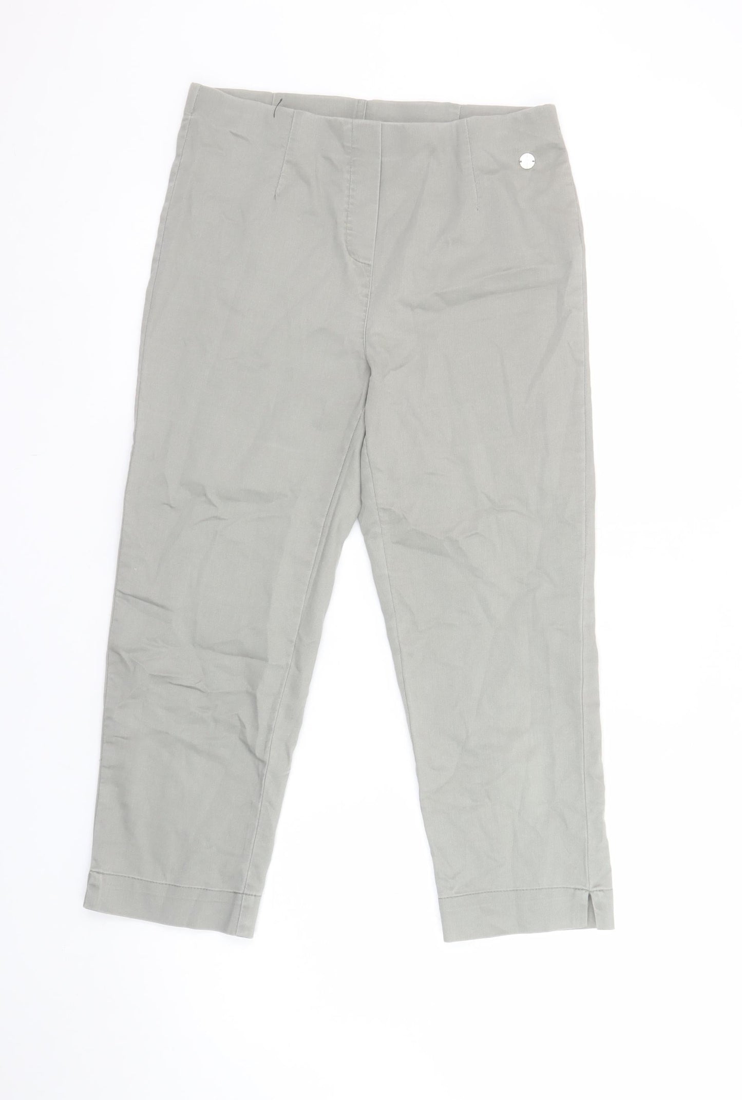 Penny Plain Women's Grey Cropped Straight Stretch Trousers Size 12