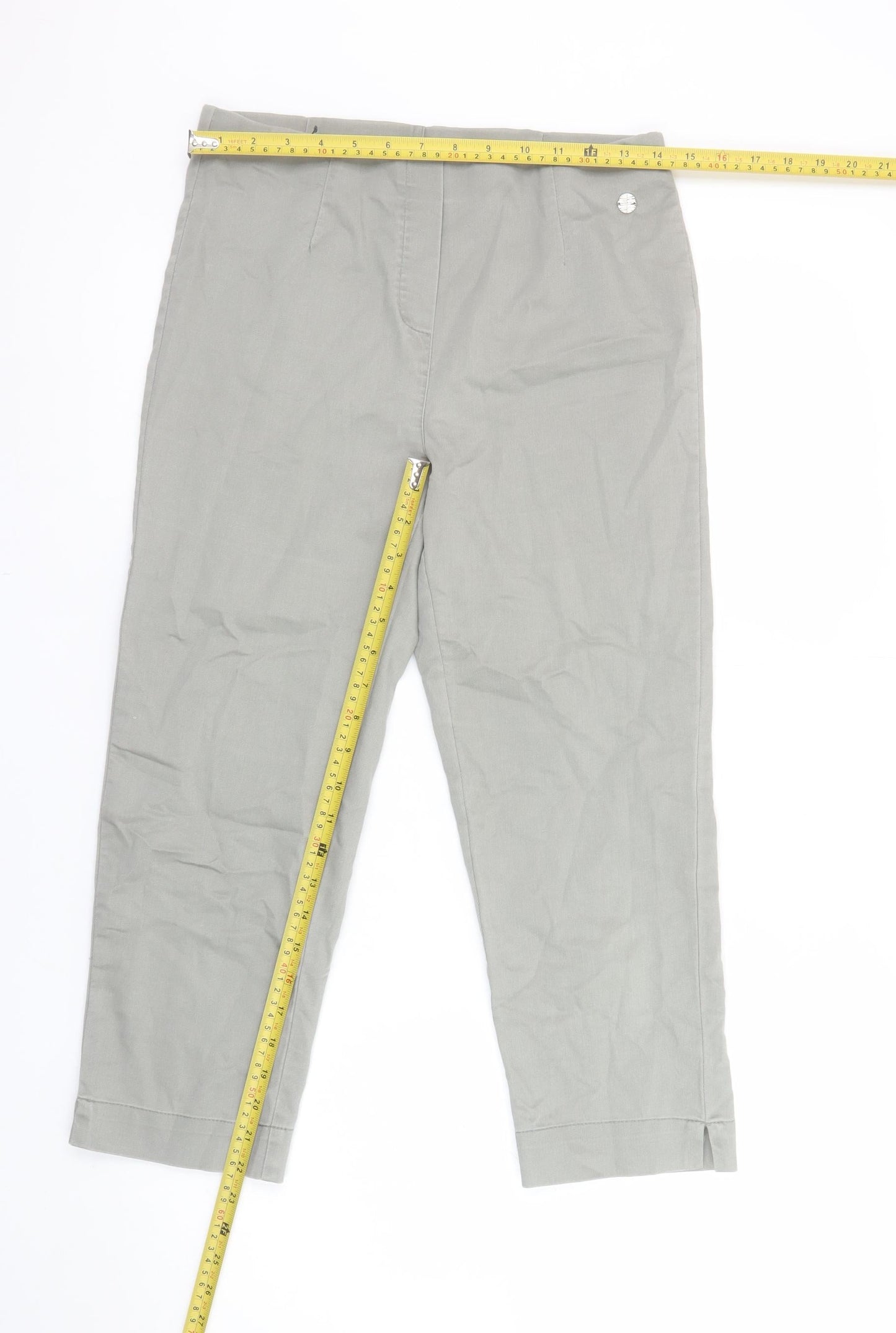 Penny Plain Women's Grey Cropped Straight Stretch Trousers Size 12