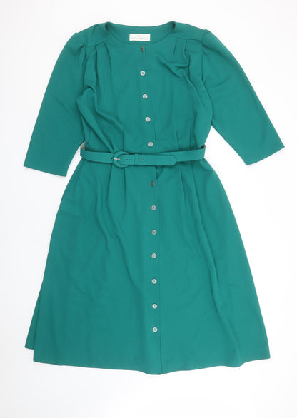 Marks and Spencer Women’s Green Belted Shirt Dress UK 14 Vintage