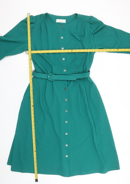 Marks and Spencer Women’s Green Belted Shirt Dress UK 14 Vintage