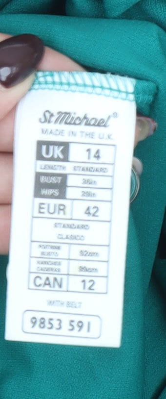 Marks and Spencer Women’s Green Belted Shirt Dress UK 14 Vintage