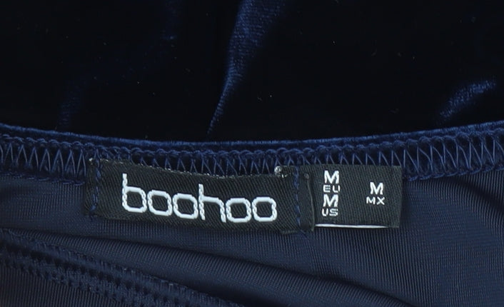 Boohoo Women's Blue Velvet Skater Party Dress M Strappy Sleeveless