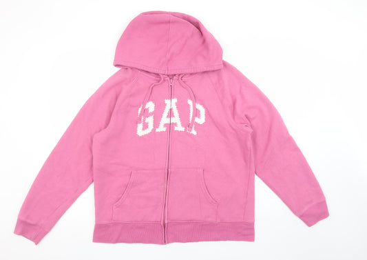 GAP Women Pink Full Zip Hoodie L Cotton Blend Casual