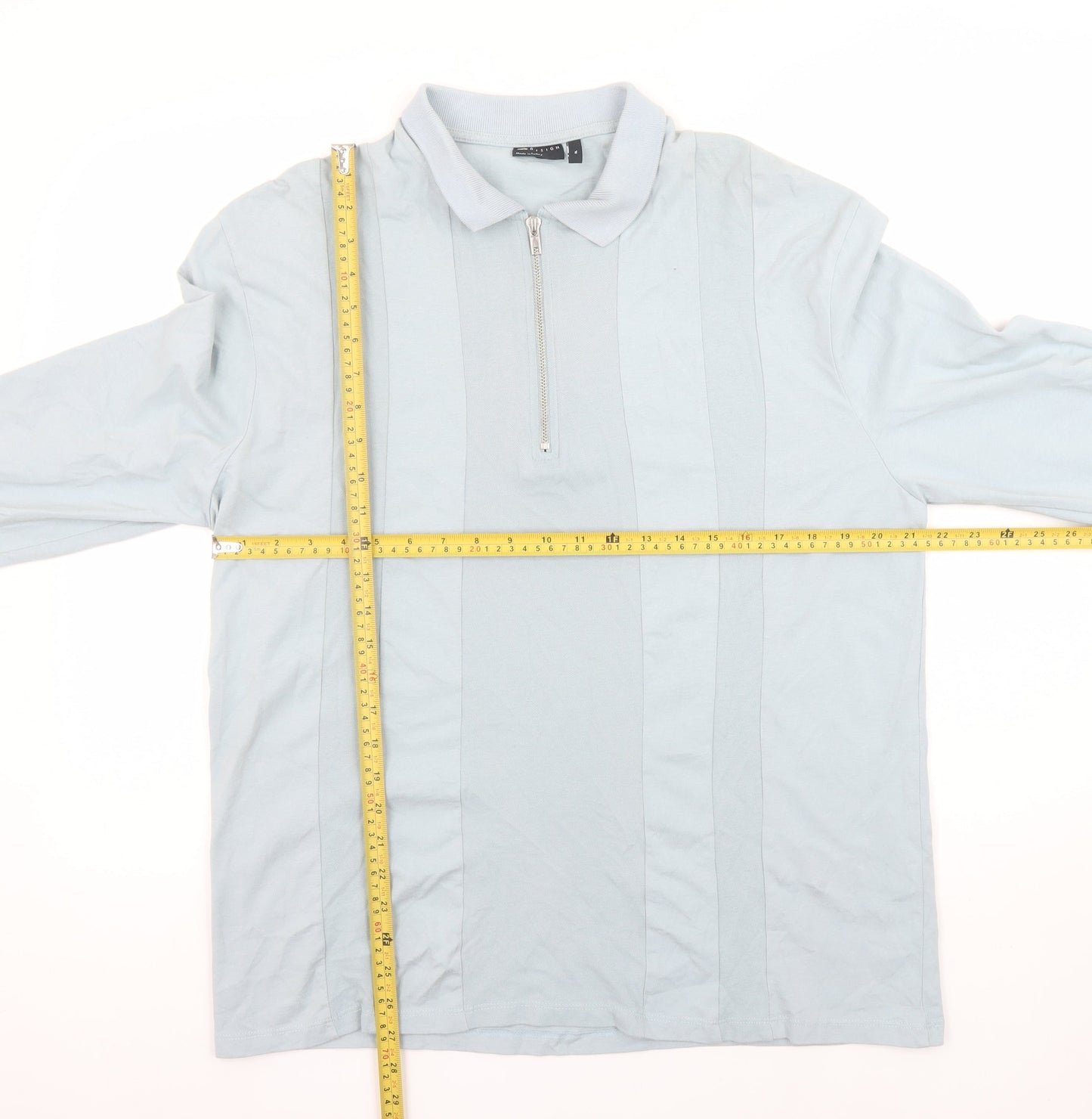 ASOS DESIGN Men’s Blue Long Sleeve 1/4 Zip Cotton Polo Shirt XL