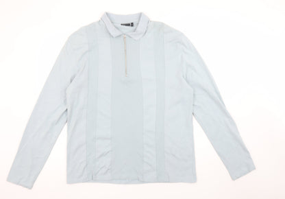 ASOS DESIGN Men’s Blue Long Sleeve 1/4 Zip Cotton Polo Shirt XL