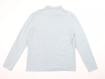 ASOS DESIGN Men’s Blue Long Sleeve 1/4 Zip Cotton Polo Shirt XL