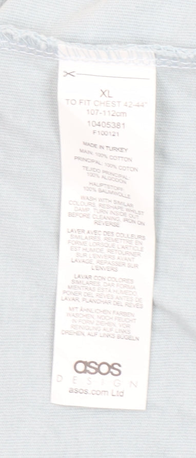 ASOS DESIGN Men’s Blue Long Sleeve 1/4 Zip Cotton Polo Shirt XL